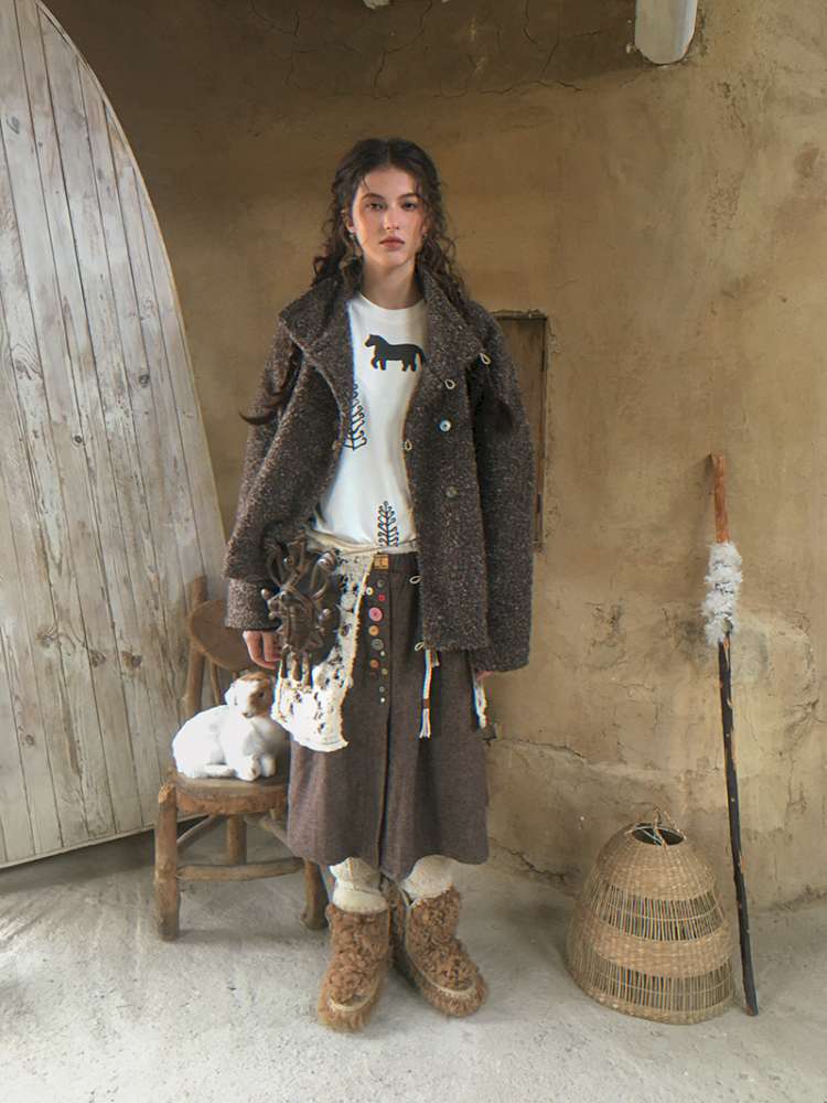 Striped Patchwork Pony Print T-Shirt【s0000014899】