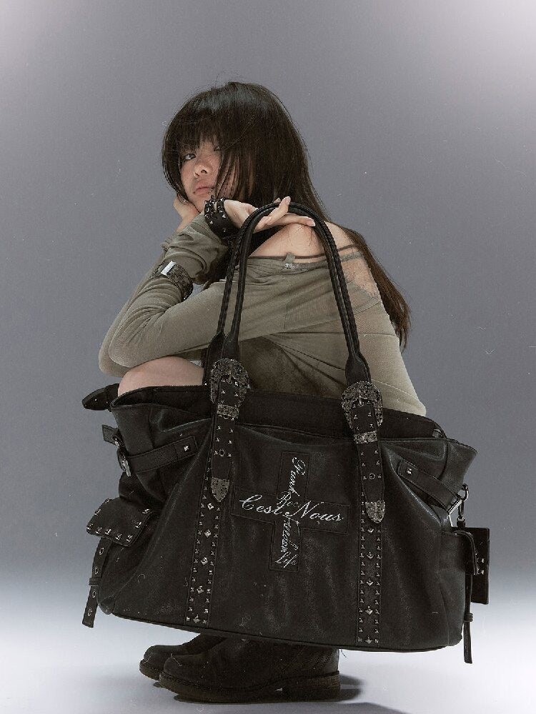 Dark Leather Cross Graffiti Bag【s0000018107】