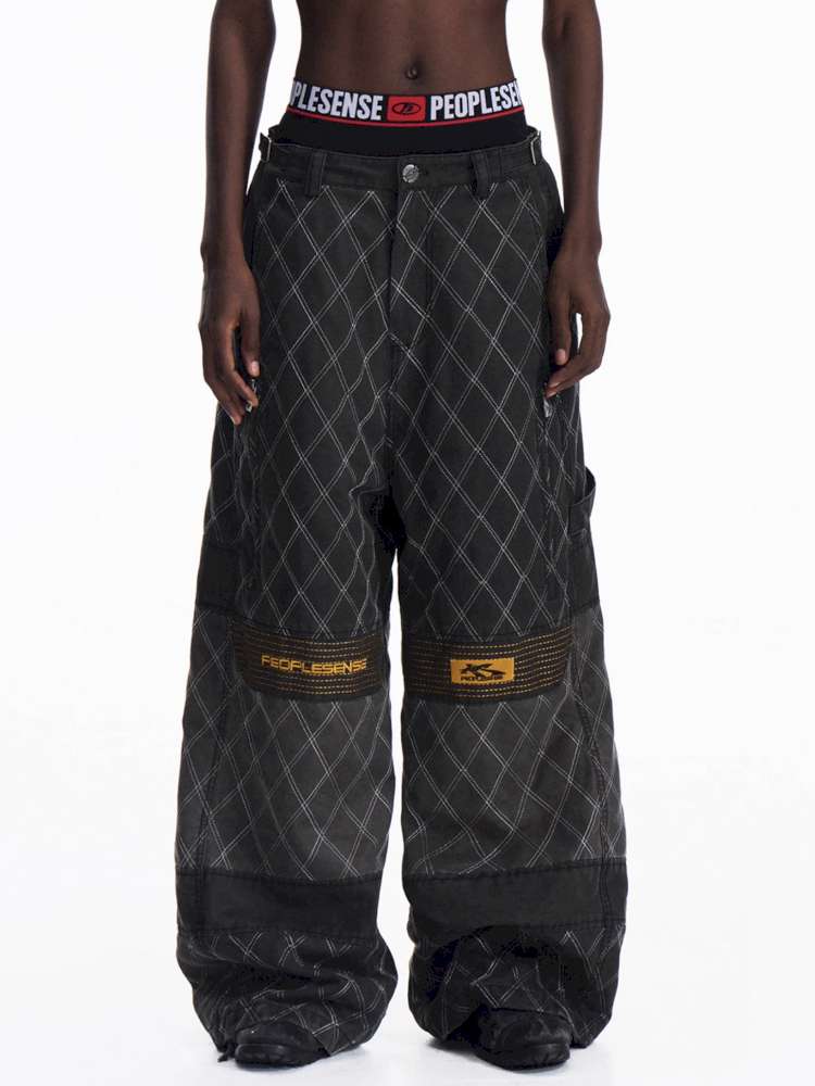 PU Distressed Diamond Cargo Pants【s0000015175】