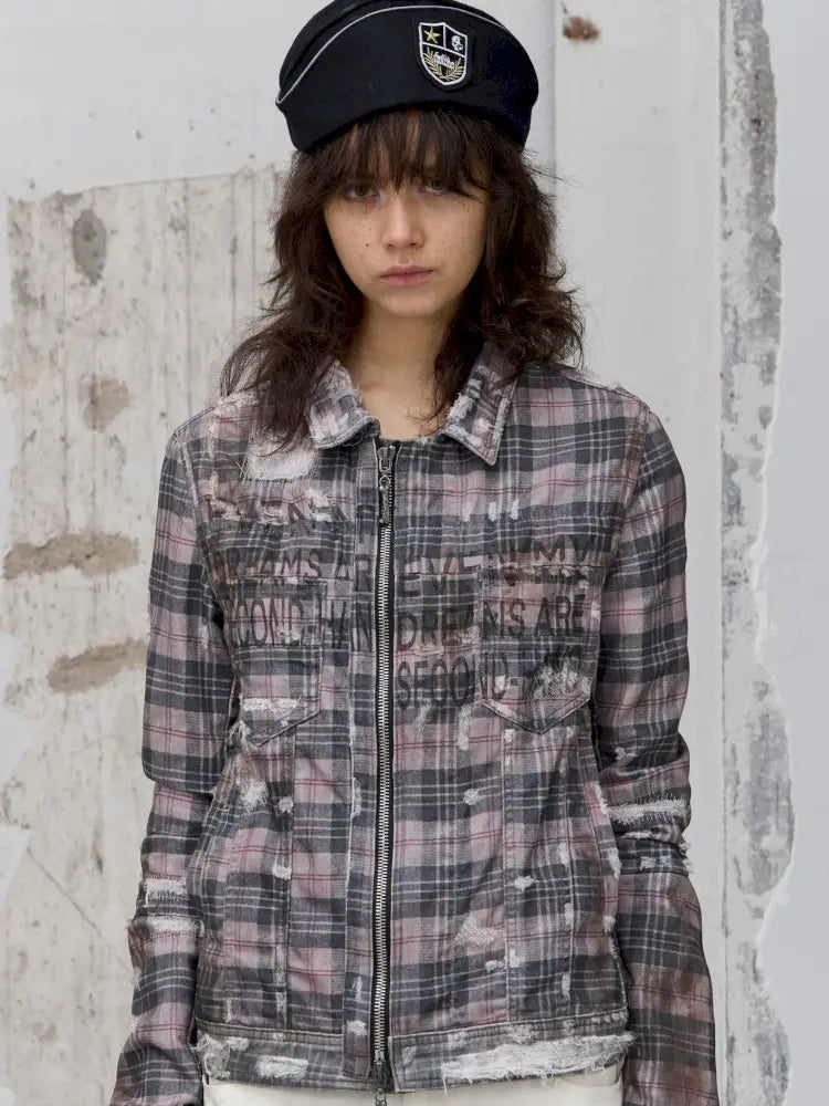 Distressed Plaid Denim Jacket【s0000014200】