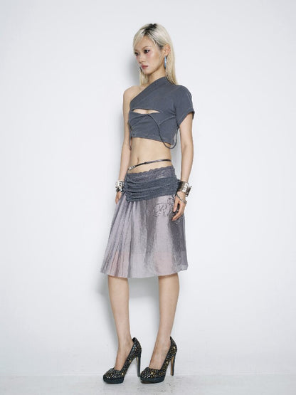 Lace Paneled Asymmetrical Skirt【s0000017014】