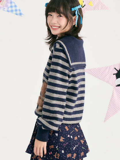 Striped Bear Navy Collar Cardigan【s0000018724】