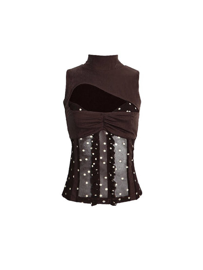 Polka Dot Mesh Knit Backless Top【s0000016672】