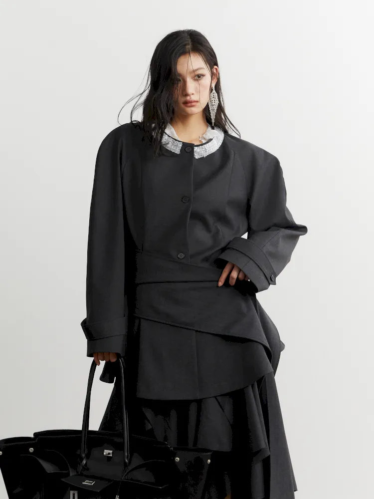 Ruffled Silhouette Gray Blazer Jacket【s0000014038】