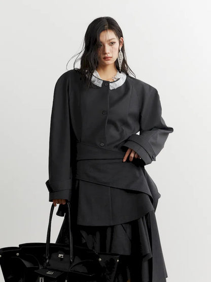 Ruffled Silhouette Gray Blazer Jacket【s0000014038】