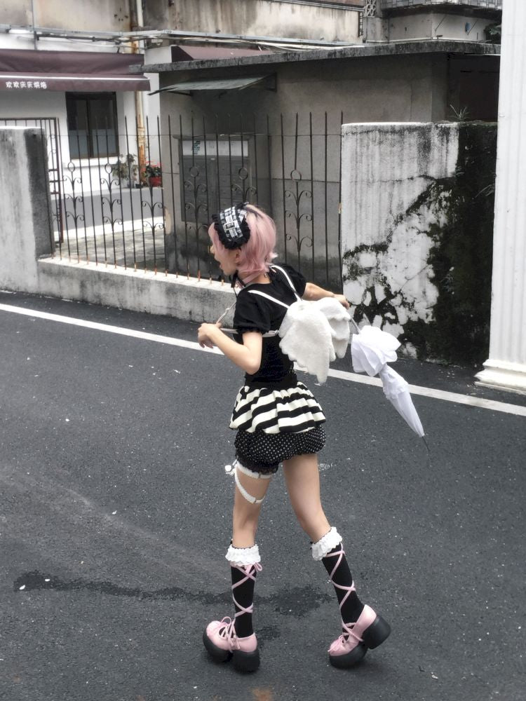 Black bubble sleeves T-shirt top【s0000012812】