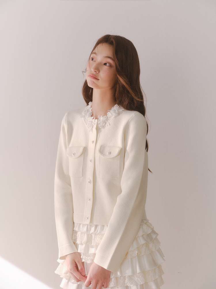 Beaded Collar Long-Sleeve Knit Top【s0000014612】