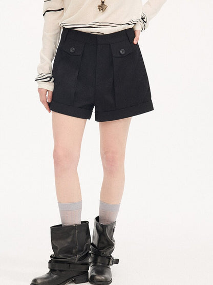 Wool Pinch Pleated Curled Shorts【s0000015904】