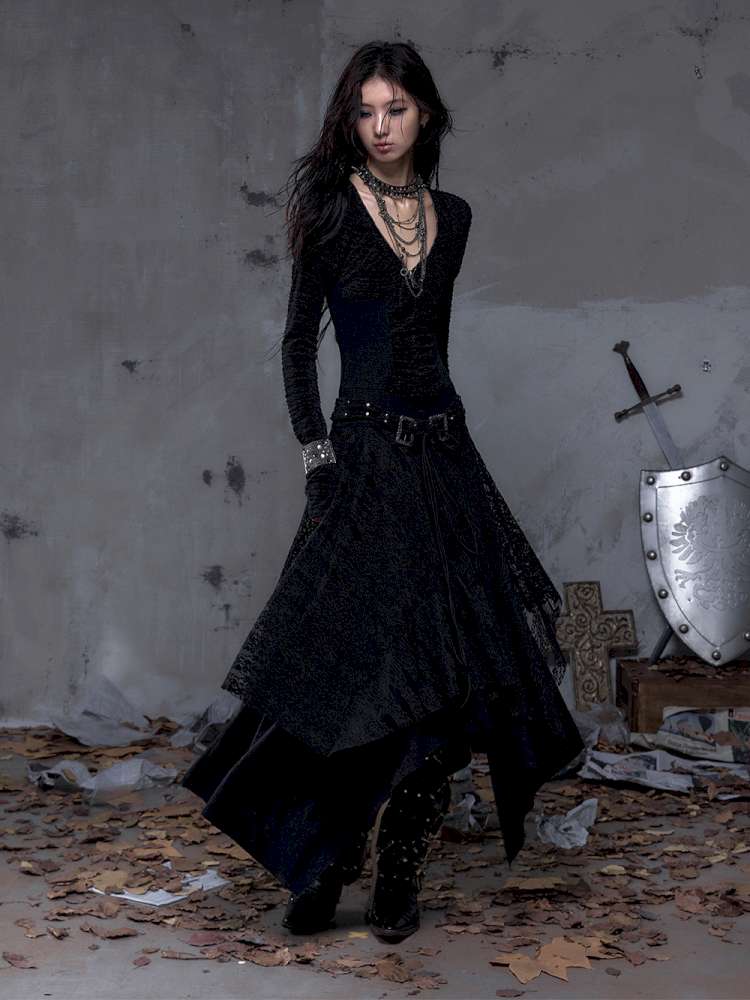 Lace Slimming Patchwork Knit Dress【s0000014467】