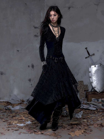 Lace Slimming Patchwork Knit Dress【s0000014467】