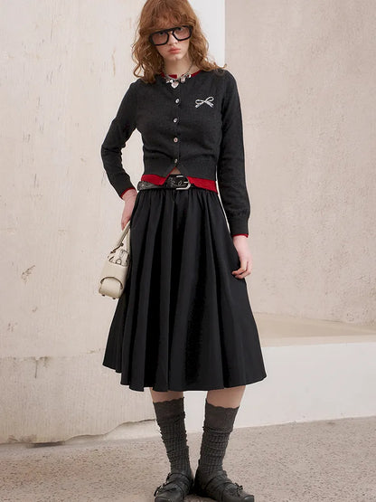Wide-Skirted Pleated Midi Skirt【s0000014083】