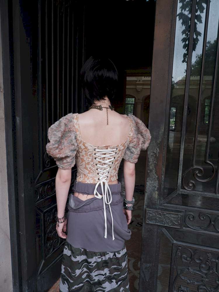 Patchwork Sheer Bud Strap Court Top【s0000015145】