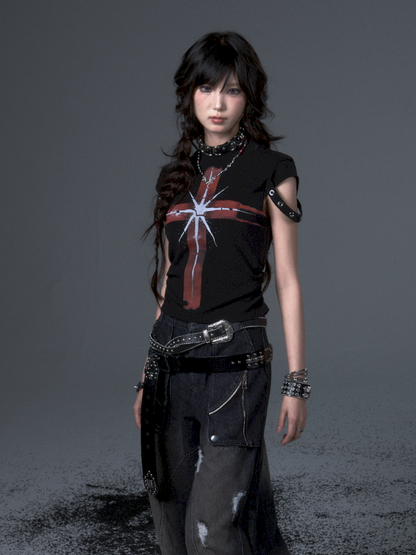 Punk Positive Shoulder Short Sleeve t-shirt【s0000012343】