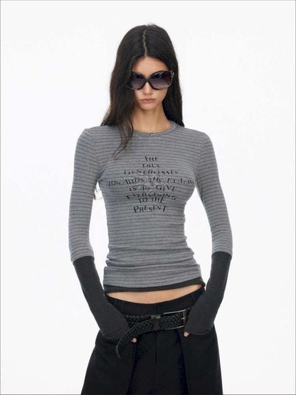 Fake Two-Piece Letter Print Slim Long-Sleeve T-Shirt【s0000014874】