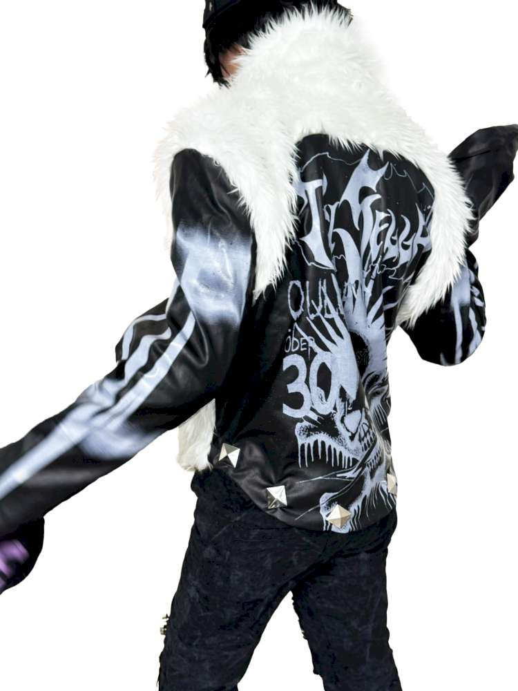 Black White Patchwork Slim Stud Jacket【s0000014862】