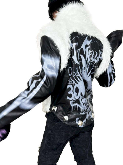 Black White Patchwork Slim Stud Jacket【s0000014862】