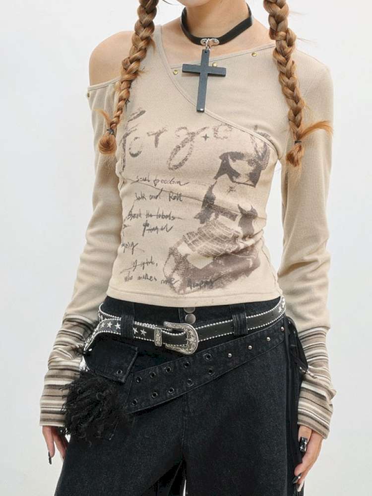 Slim Hot Girl Off-Shoulder Patchwork Shirt【s0000014830】