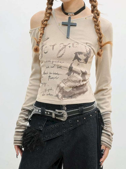 Slim Hot Girl Off-Shoulder Patchwork Shirt【s0000014830】