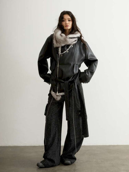 Detachable Fur Collar PU Jacket【s0000015196】