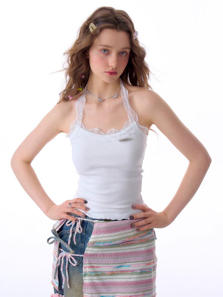 Lace Knit Hanging Neck Vest Camisole【s0000011678】