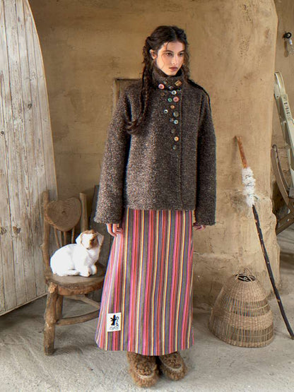 Brown Woolen Loose Button Coat【s0000014896】