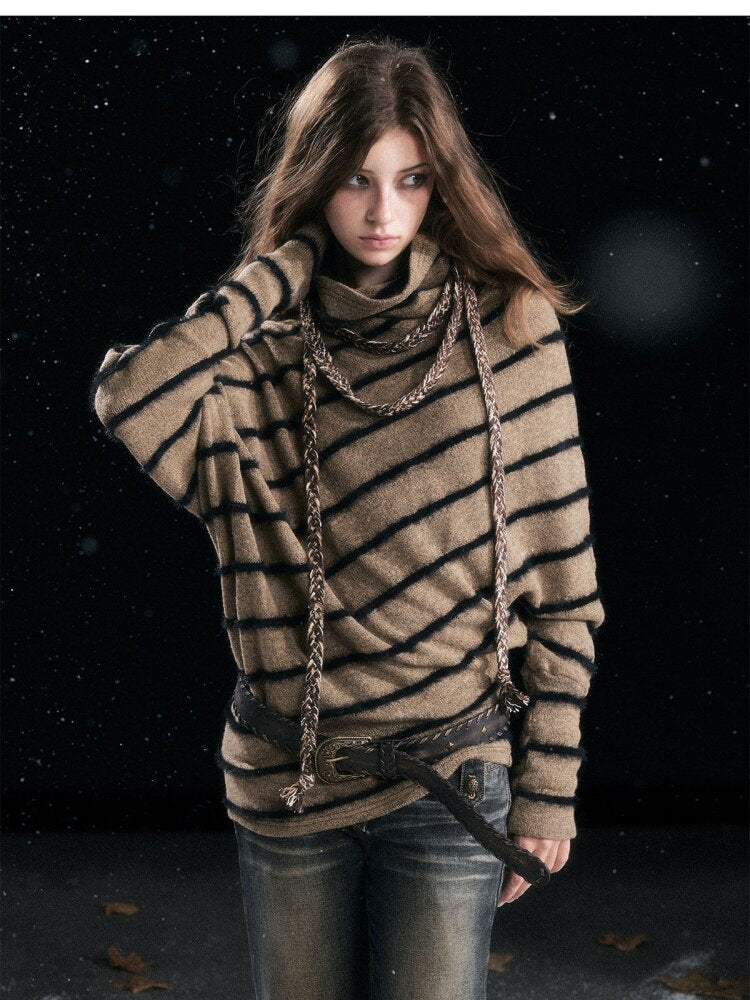 Twill Stripe Braided Wool Sweater【s0000015553】