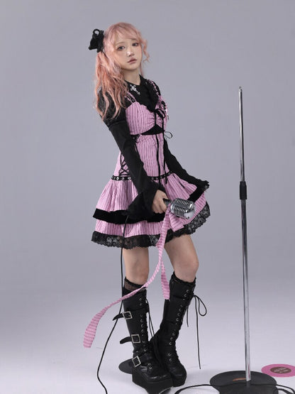 Striped Black Velvet Singing Gown【s0000016220】