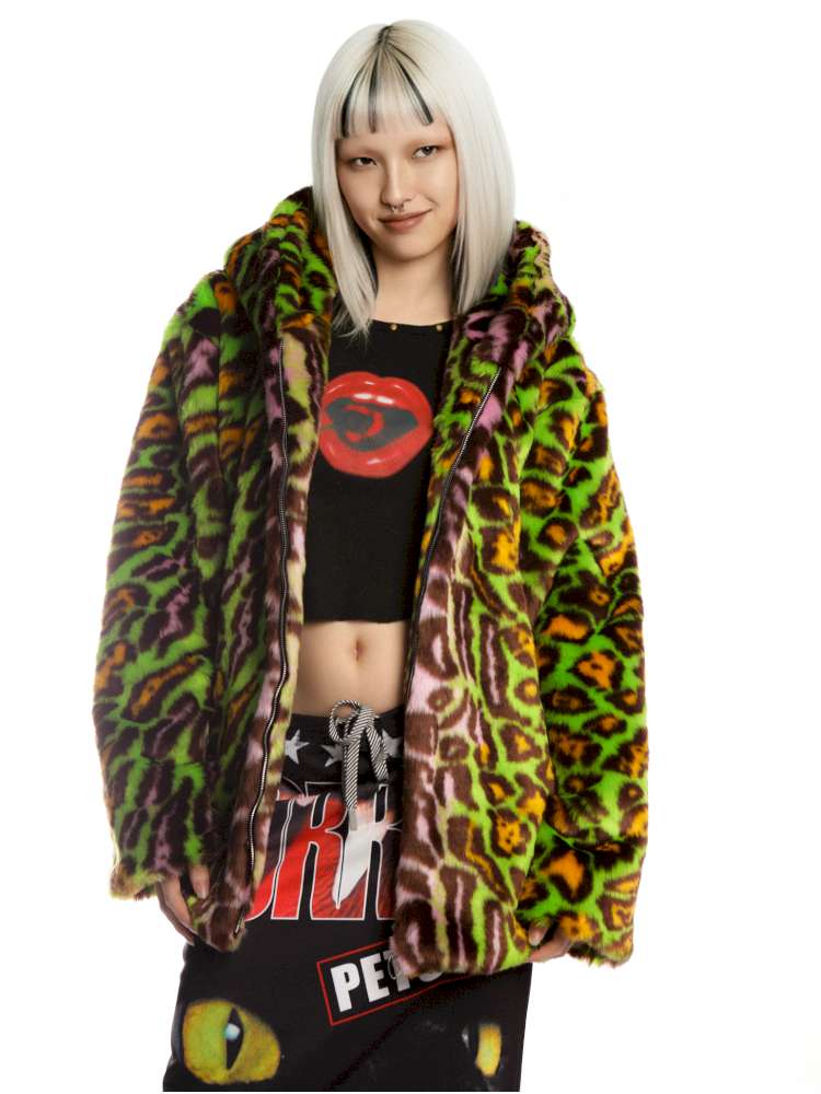 Y2K Leopard Print Cool Fur Hooded Jacket【s0000014911】