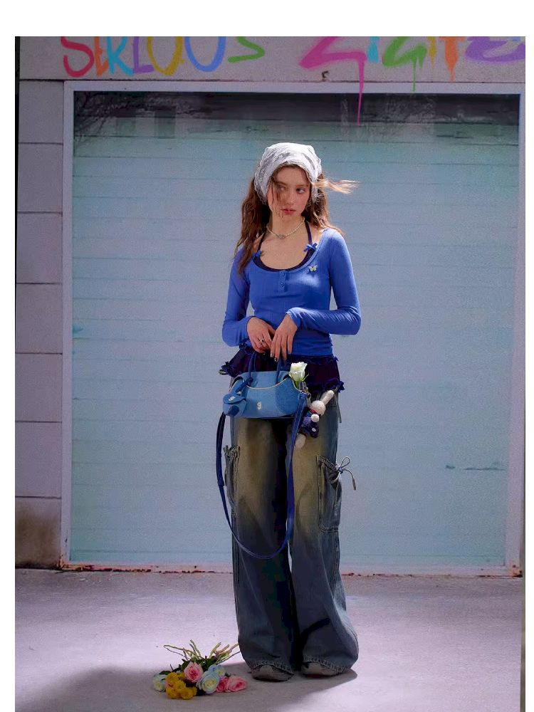 Trim jersey semi-sheer long-sleeved T-shirt 【s0000011676】