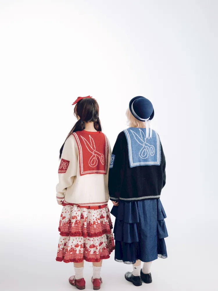 Contrasting Navy Collar Knit Cardigan【s0000014155】