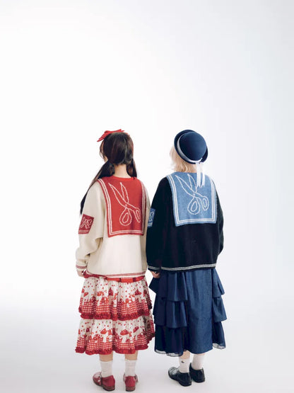 Contrasting Navy Collar Knit Cardigan【s0000014155】