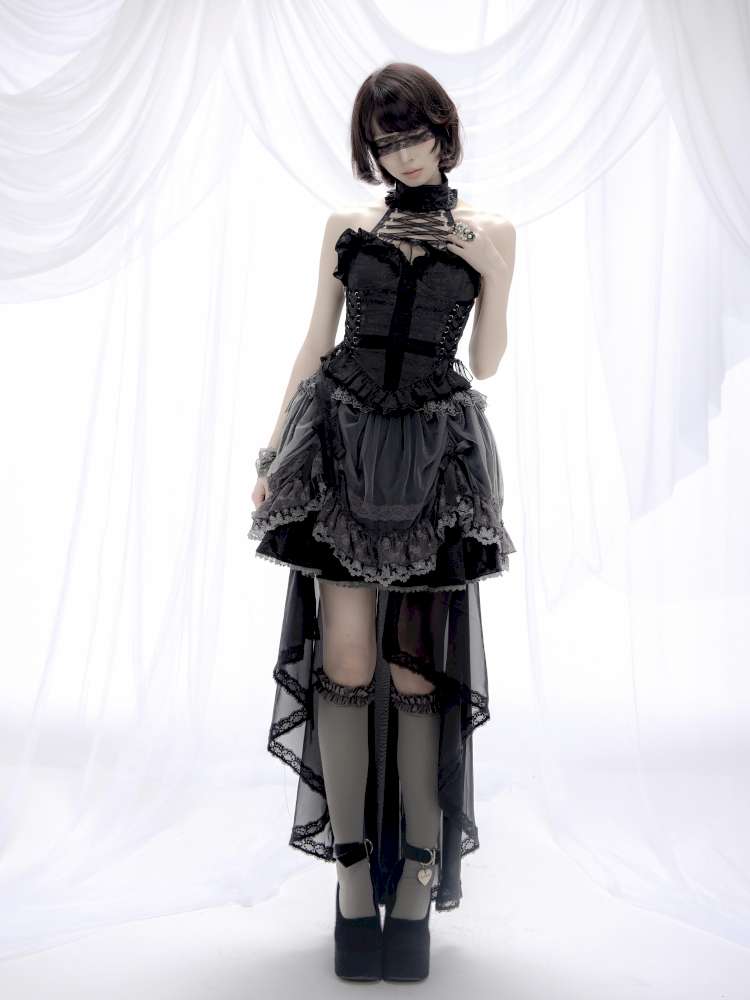 Cross Cut Out Jacquard Halter Gothic Coat【s0000014685】