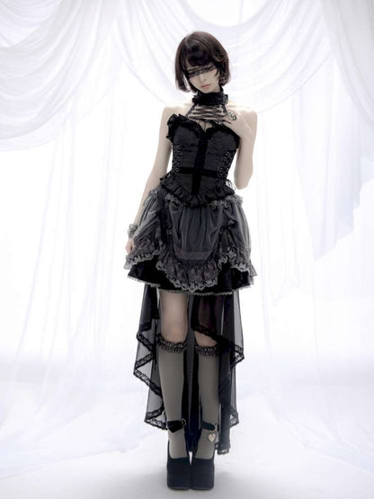 Cross Cut Out Jacquard Halter Gothic Coat【s0000014685】