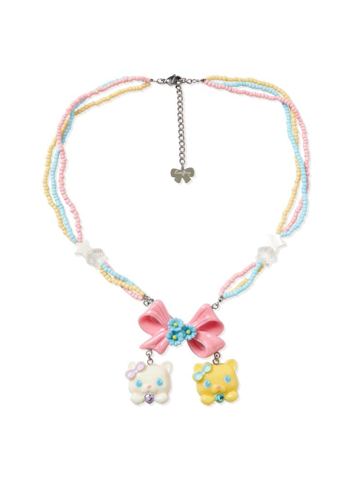 BOW CAT RESIN COLORFUL BEADS NECKLACE [S0000009062]