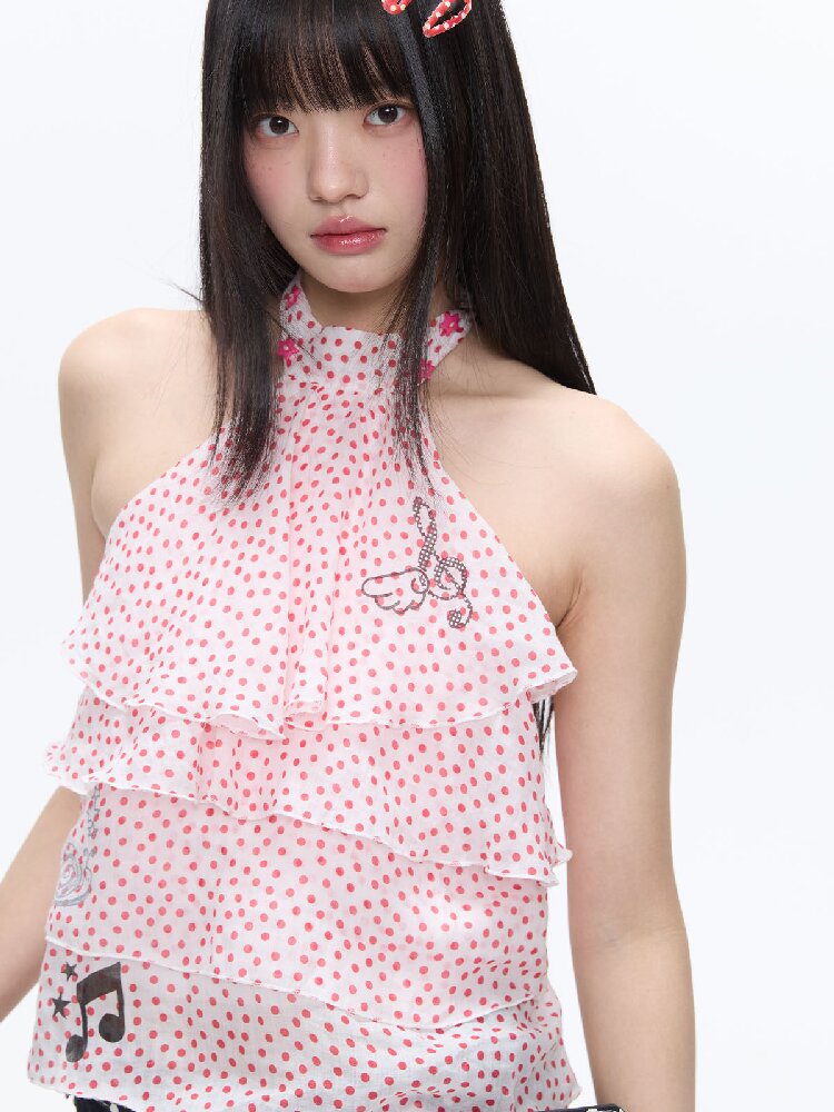 Pink Polka Dot Halterneck Sling【s0000016400】