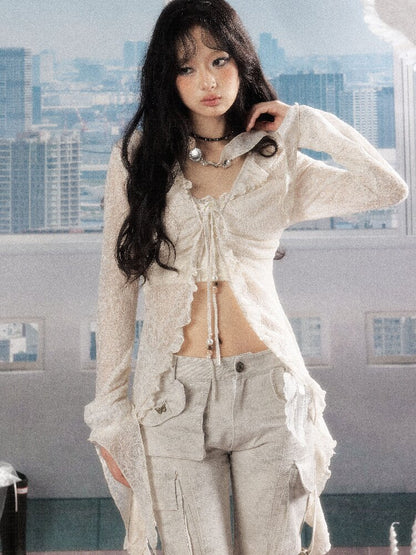 Irregular Ruffled Lace Shirt【s0000016280】