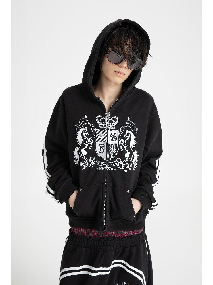 Striped Embroidered Zipper Hoodie【s0000018570】