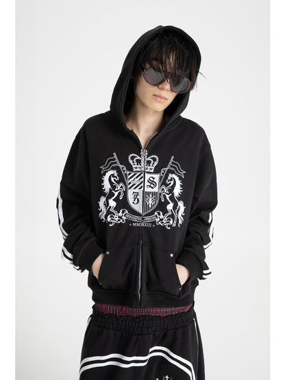 Striped Embroidered Zipper Hoodie【s0000018570】