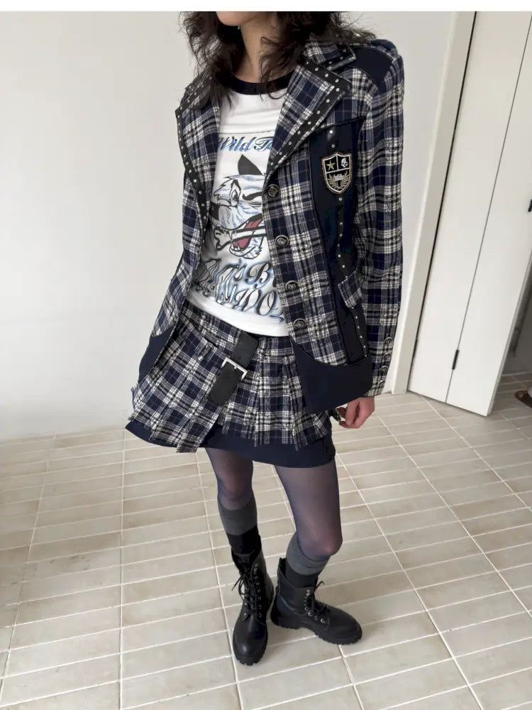 College Style Asymmetric Suit Pleated Skirt【s0000014205】