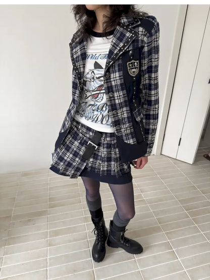 College Style Asymmetric Suit Pleated Skirt【s0000014205】