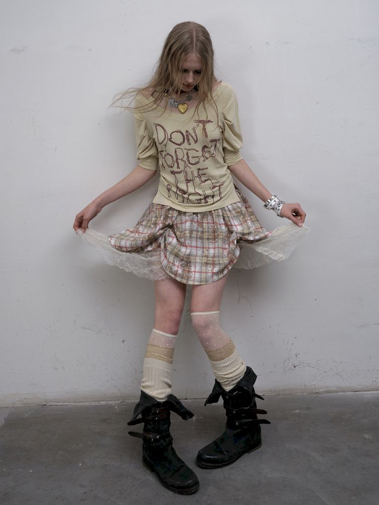 Bubble Sleeve Stretch Short Sleeve T-Shirt【s0000012617】