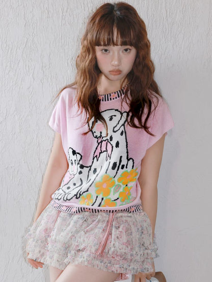 Pink Spotted Dog Knitted T-Shirt【s0000012823】