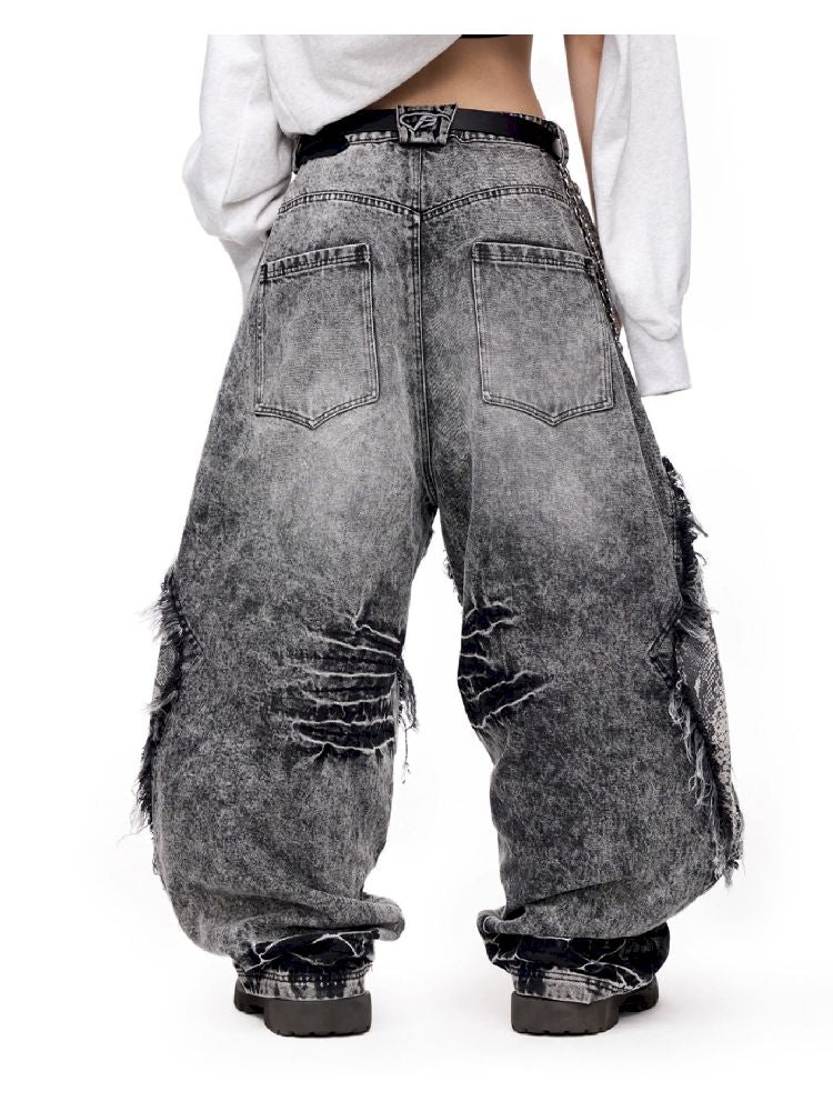 Raw Edge Snake Patchwork Pants【s0000011693】