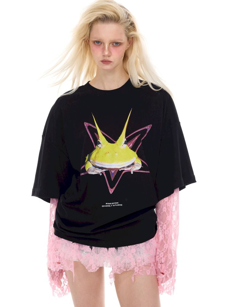 Rock Frog Print Loose Fit T-Shirt【s0000012978】