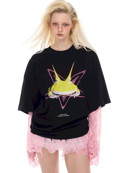 Rock Frog Print Loose Fit T-Shirt【s0000012978】