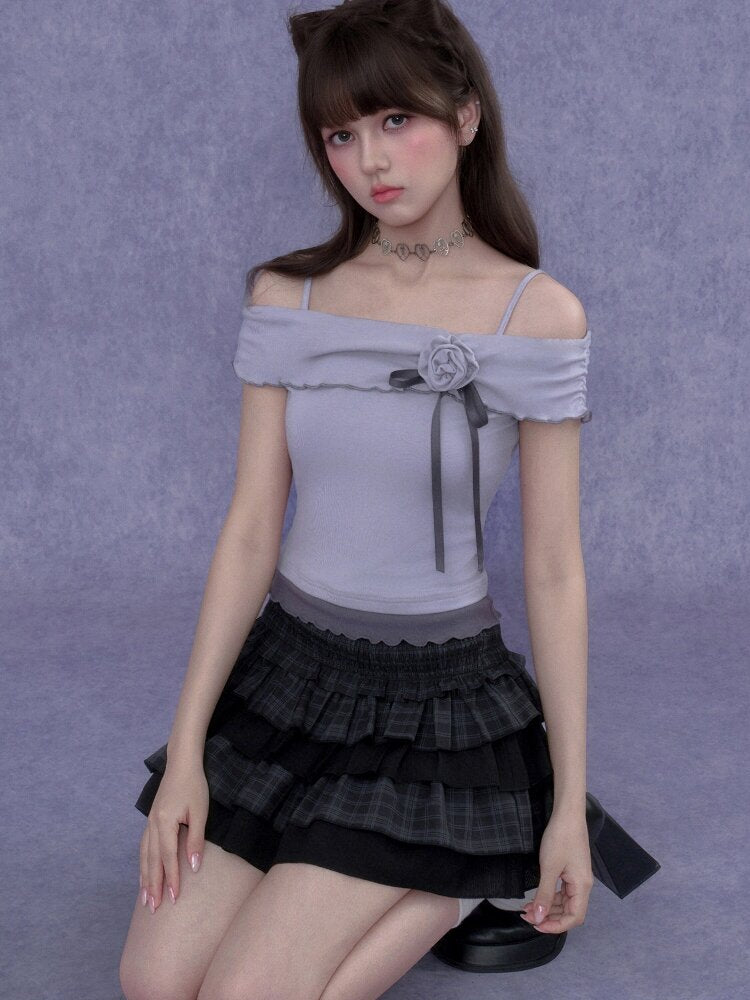 Rose Rainfall Off-the-Shoulder Top【s0000017270】
