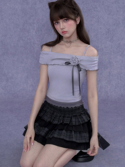 Rose Rainfall Off-the-Shoulder Top【s0000017270】