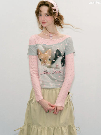 Colorblock Rabbit Print Shirt【s0000017893】