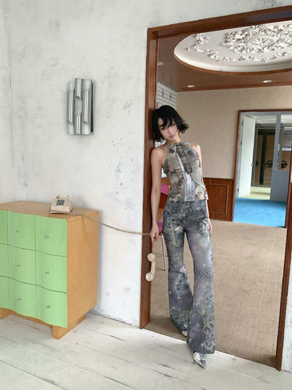 Leopard Cross Cotton Flared Pants【s0000018087】