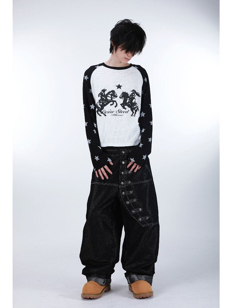 Waffle Star Raglan Long Sleeve T-Shirt【s0000016181】